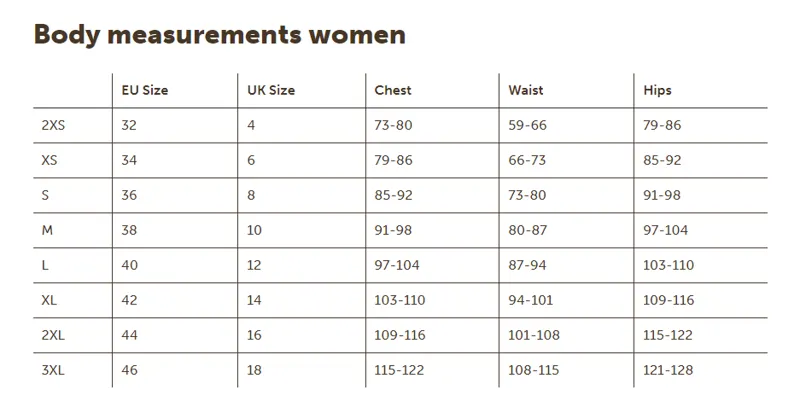 baleno ladies size chart